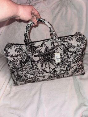 Francesca's Collections Black & White Tropical Tote Weekender NWT
